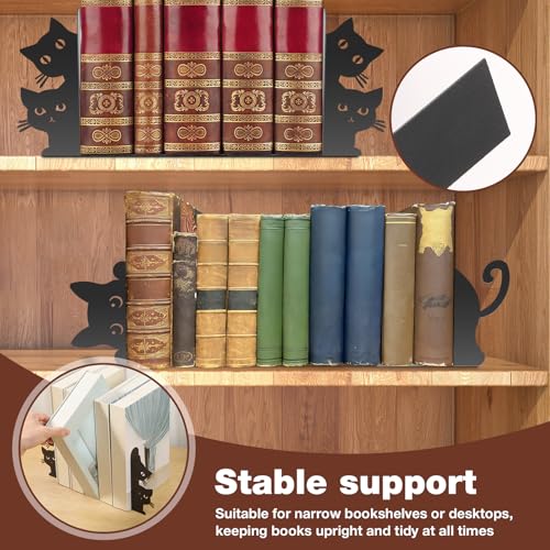 4 Stück Buchstütze Metall,2 Paare Kreativität Buchstützen Katzen,Robust Multifunktional Metall Katze Bücherstütze,Bücherregal Deko für Schule,Büro und Zuhause,Geschenk für Familie