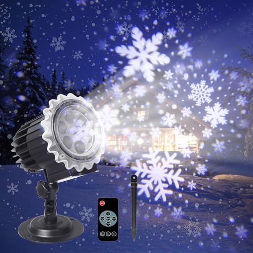 ROVLAK Outdoor Christmas Projector Lights, High Brightness Snowflakes Projector with Remote Controls
