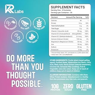 KR Labs Zero Carb 100% Clear Whey Isolate Protein Gummies + Electrolyte | 300g Total Protein per Bag | Plant Based Ingredients with Vitamins for Men & Women Gluten Free Non-GMO | Watermelon |120 Count