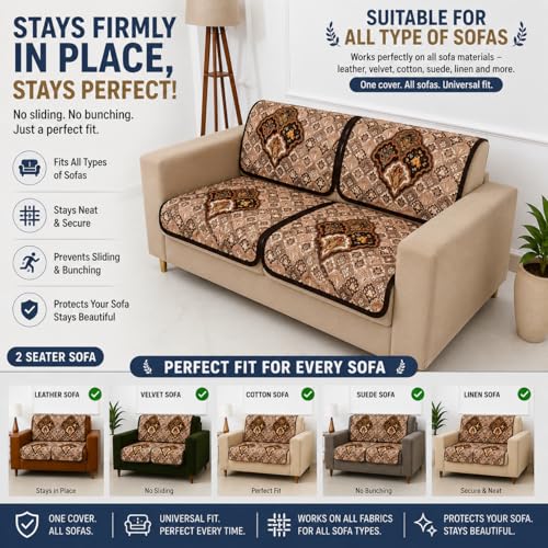 Image of Homerz Premium 'Maharaja Paradise Series' Sofa Cover | Net Fabric Sofa Cover | Washable, Anti-Dust Backed & Wrinkle Resistant Cover (Noor Mahal, 2 Seater, Seat Cover with Backrest)