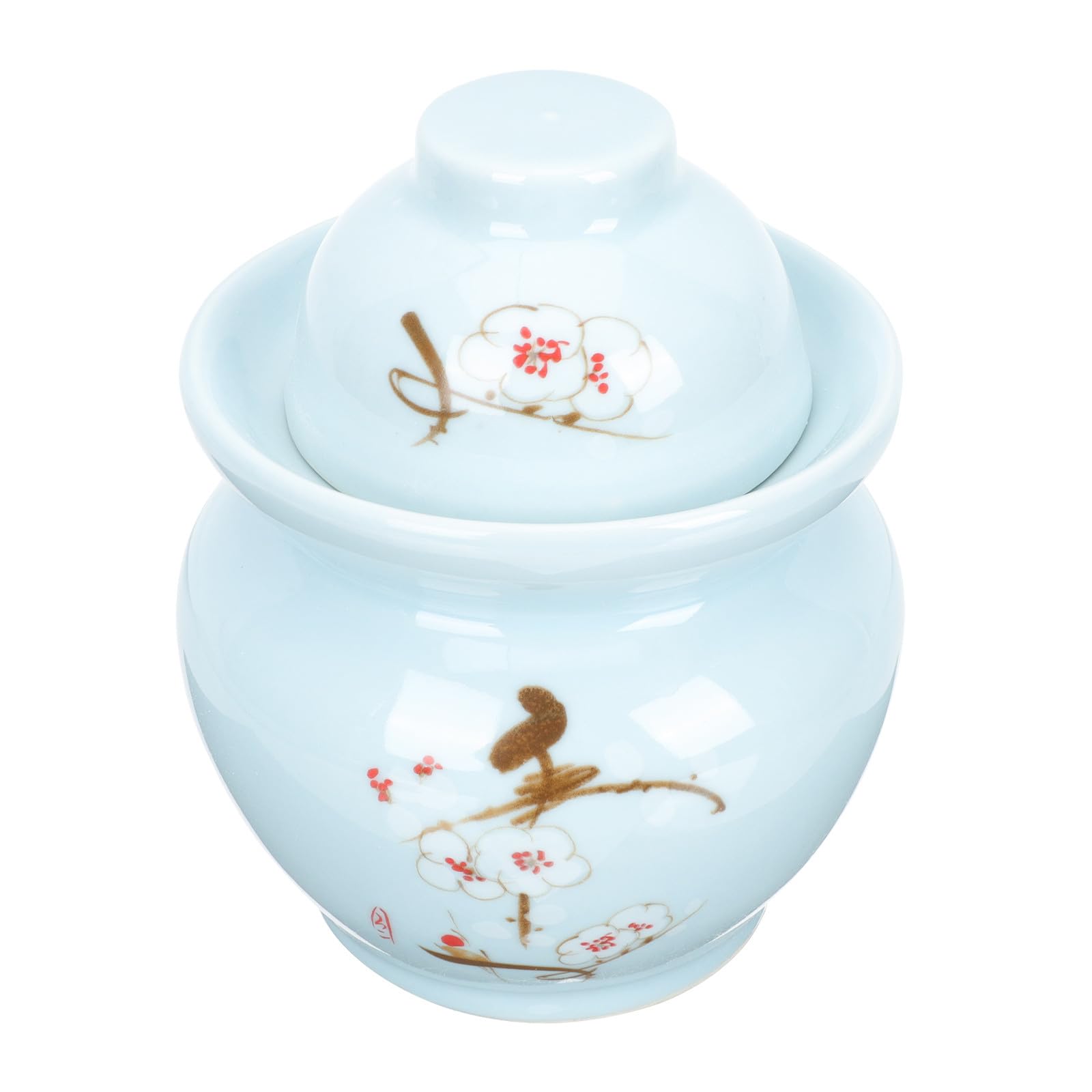 SUPVOX Bocal à Cornichons Chinois en Céramique Double Couvercle Hermétique, Conserve L'humidité, sans Bavures, Cuisine Salle à Manger