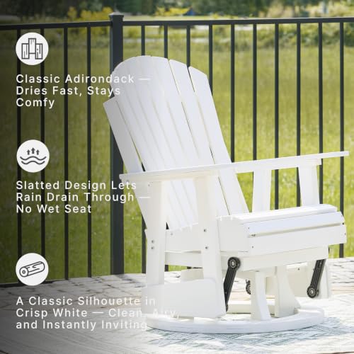 Image of Signature Design by Ashley Hyland Wave Outdoor Casual Swivel Glider Adirondack Chair with 360-Degree Swivel, Weather Resistant HDPE, 18 inch Seat Height, White