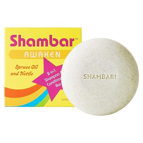 Shambar AWAKEN - Barra de champú y acondicionador natural  Lavado de cabello sólido con aceite de aguja de abeto y ortiga  Sin sulfatos y vegano