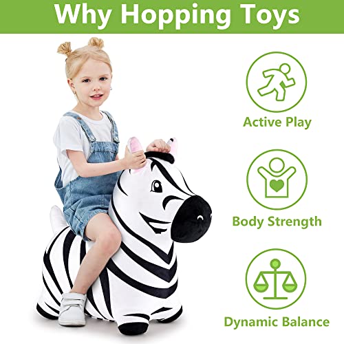 iPlay, iLearn Bouncy Pals Zebra Hopping Horse, Plush Inflatable Animal Hopper, Indoor n Outdoor Ride on Jumping Bounce Toys, Birthday Gift for 18 Months 2 3 4 5 Year Old Kids Toddlers Boys Girls - Image 3