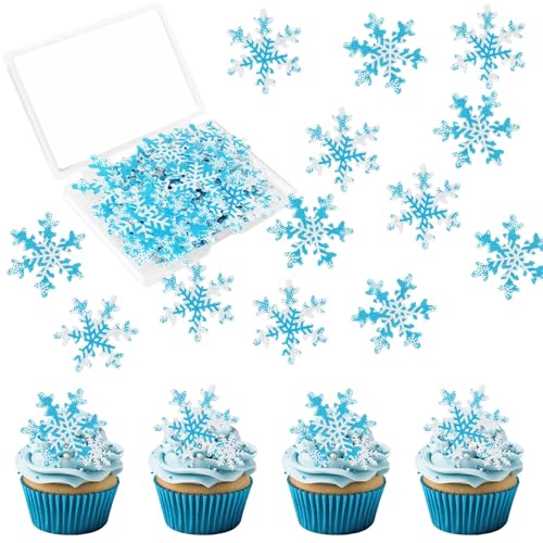 50 PCS Edible Snowflake Cupcake Toppers Wafer Paper Snowflake Cake Decorations Edible Snowflake Cupcake Picks Topper for Christmas Winter Frozen Theme Baby Shower Birthday Party Decor Supplies