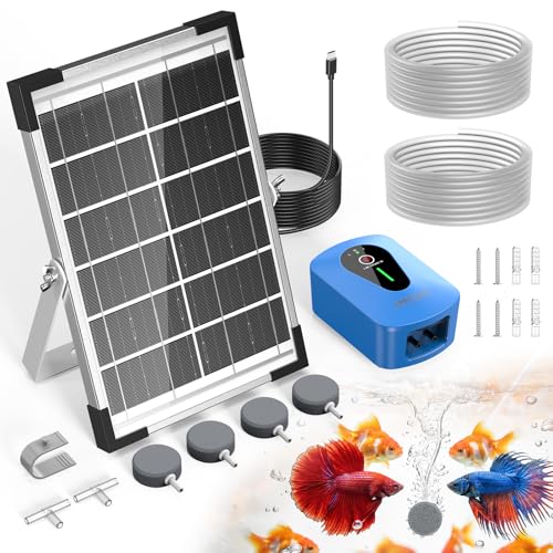 8W Solar Pond Aerator AMZtime Dual-Pump Solar Air Pump for Pond 3 Modes Solar Pond Oxygenator Strong Bubbles on High Mode Solar Air Pump for Garden Fish Tank Aquarium Hydroponics