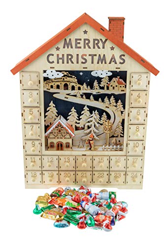 51vrkkrYNqL Clever Creations - Calendrier de l'avent Traditionnel en Bois - avec LED/Fonctionne à Piles - décoration de fêtes/Noël