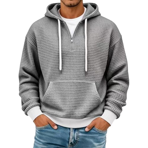 Sudadera con capucha para hombre con cremallera informal y bolsillo de punto gris S