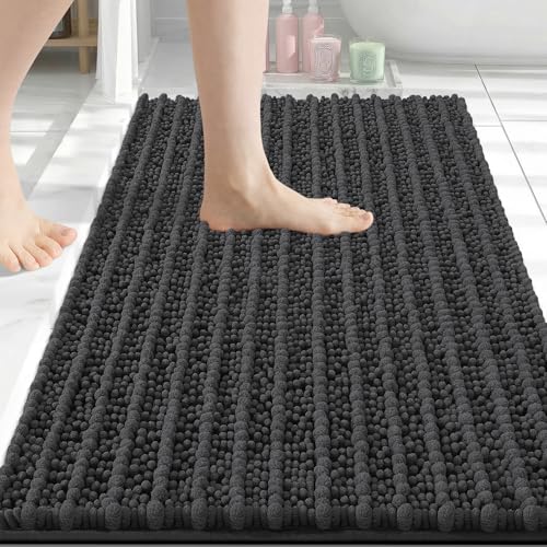 Image of Arotive Luxury Bathroom Rugs 34x21, Extra Soft Thick Absorbent Shaggy Chenille Bath Rugs, Machine Wash Dry, Bath Mats for Bathroom Floor, Tub and Shower, Home Decor Accessories, Dark Grey