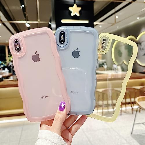 Image of Compatible with iPhone Xs Max Case 6.5 inch, Cute Kawaii Curly Wave Frame Shape Soft Silicone Shockproof Protective Phone Cover for Women Girls, Clear /Purple