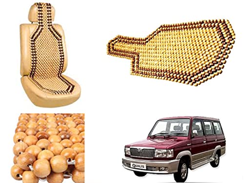 Image of Car Bead Seat Wooden Beads Cushion Cover Pad for Toyota Qualis, Acupressure Sitting Seat Cover | Cream Color - Pack of 1