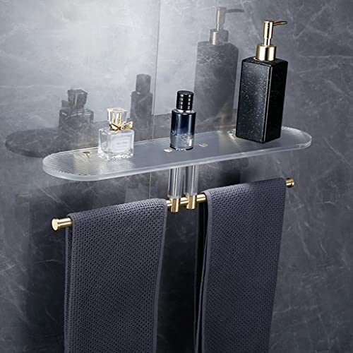 BONOOL 絶妙なバスルームシェルフモダンな光の豪華なブラッシングゴールドアクリルオールコッパーバスルームミラーフロントシェルフ、化粧品保管棚オーガナイザー(サイズ:50cmラック)