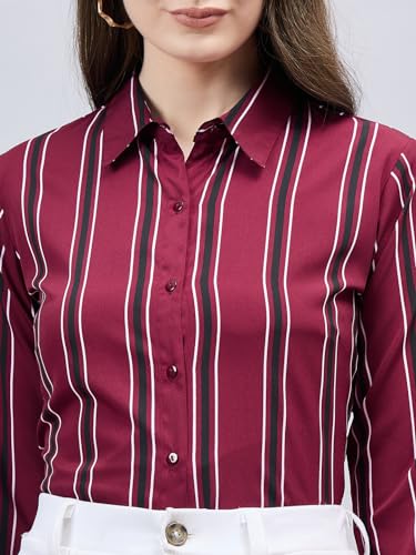 Image of Style Quotient Women Beige White Stripe Printed Formal Shirt