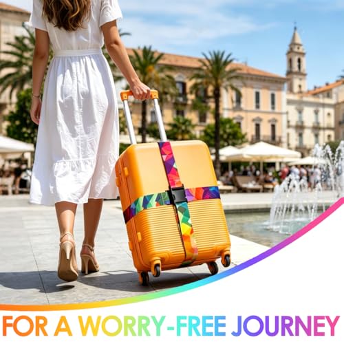 Image of 4 Pack Luggage Straps for Suitcases Adjustable Luggage Belt Suitcase Strap Travel Bag Accessories (Colorful Geometry(4 Pack))