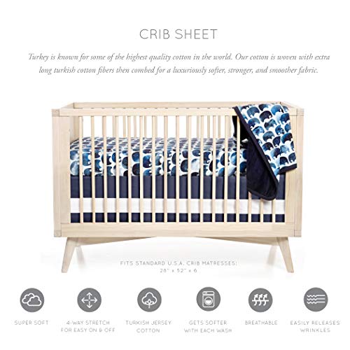 Image of Oilo Crib Sheet, Breathable 100% Turkish Cotton Fitted Jersey, 300 Thread Count, Machine Washable, Fits Standard Crib (28 inch x 52 inch x 6 inch), Toddler Bedding, Girl, Boy, & Neutral Nursery Design, Elephant