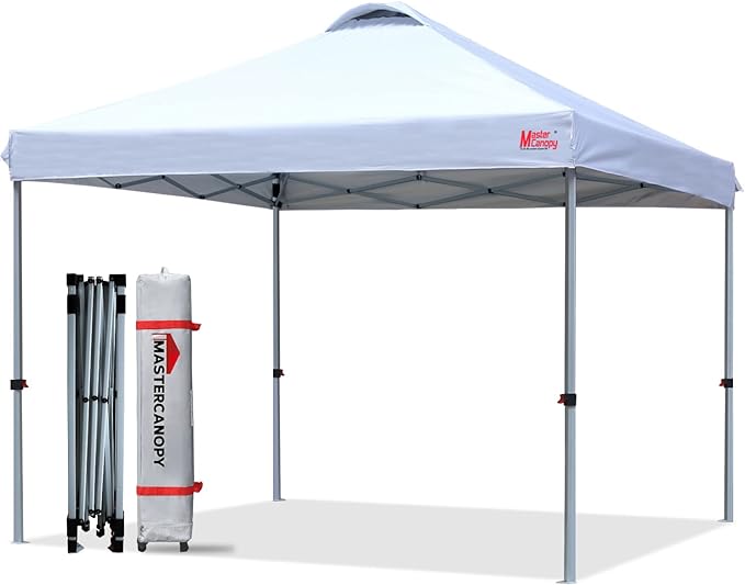 10 ft x 10 ft Basic Canopy Folding awning including carrying cover with wheels, 4 counterweight sandbags and 4 stakes, Grey