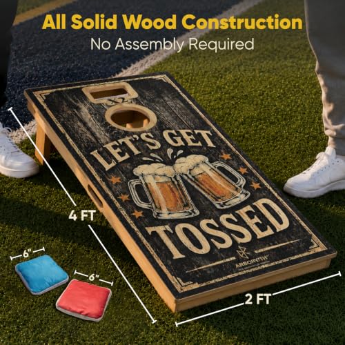 Image of Solid Wood Cornhole Board Set - Natural, 8 Bean Bags | Premium Wooden Boards, 8 All-Weather Bean Bags, Integrated Bean Bag Storage, Foldable Legs