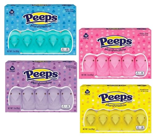 Peeps Chicks Variety Pack of 4-10 Count Boxes - Yellow, Pink, Lavender, and Blue - Delicious Classic Treats Everyone is Sure to Love