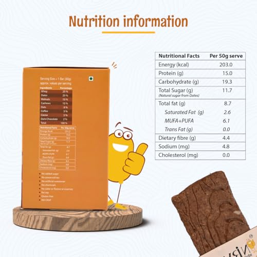 Image of ANAVRIN Choco Coffee Walnut Protein Bar - 15g Protein, 4.4g Fibre in each Bar (6 Bars x 50gm) No Added Sugar, No Soy, No Preservatives Gluten Free Protein Rich Energy Bar, Healthy Snack