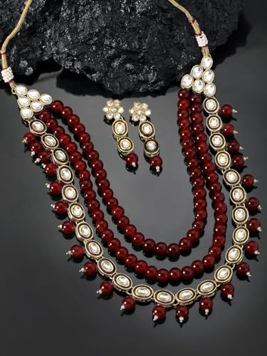 Juego de joyas con perlas Kundan para bodas y galas elegantes 2
