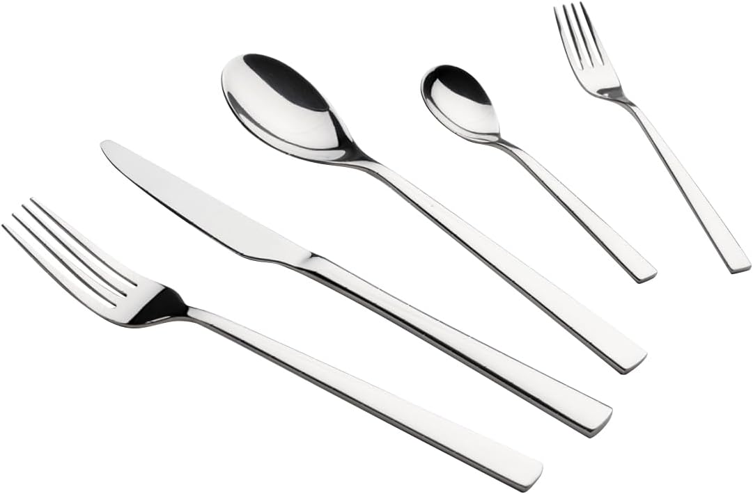 60 Piece 18/10 Stainless Steel Cutlery Set - 12 Knives, 12 Forks, 12 Spoons, 12 Teaspoons and 12 Dessert Forks - Dishwasher Safe - Home Gift Set - Silver