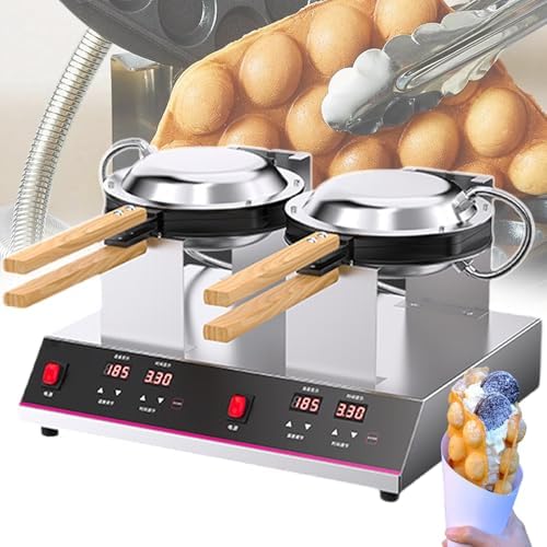 Professional Dual-Sided Waffle Maker - 180° Rotating Egg Puff Machine with 0-9 Min Timer & Digital Display (50-250°C) for Cafés, Bakeries & Street Food - Double Heads (Single Head)
