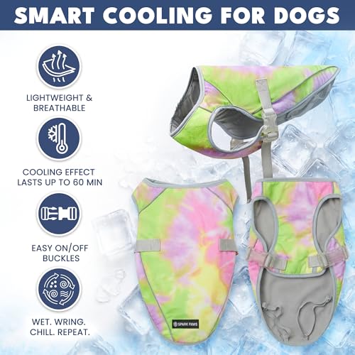 Image of Spark Paws Dog Cooling Vest - SPF 50 UV Sun Protection - Summer Heat Relief Gear for Dogs, Lightweight, Evaporative Cooling - Dog Anxiety Relief Vest During Hot Days - Neon Purple - Size M