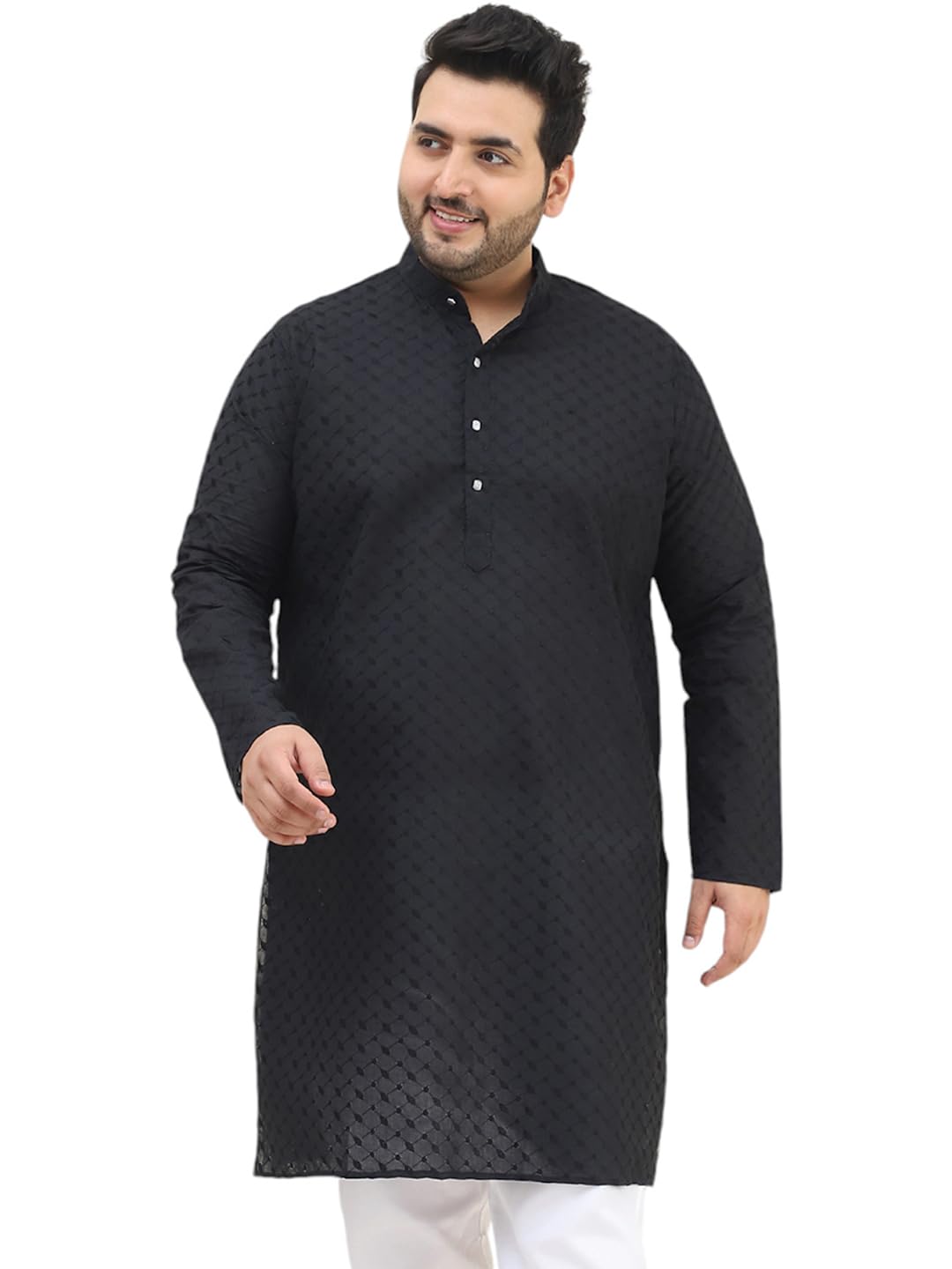 Sojanya Plus(Since 1958) Men's 100% Cotton Black Chikankari Kurta