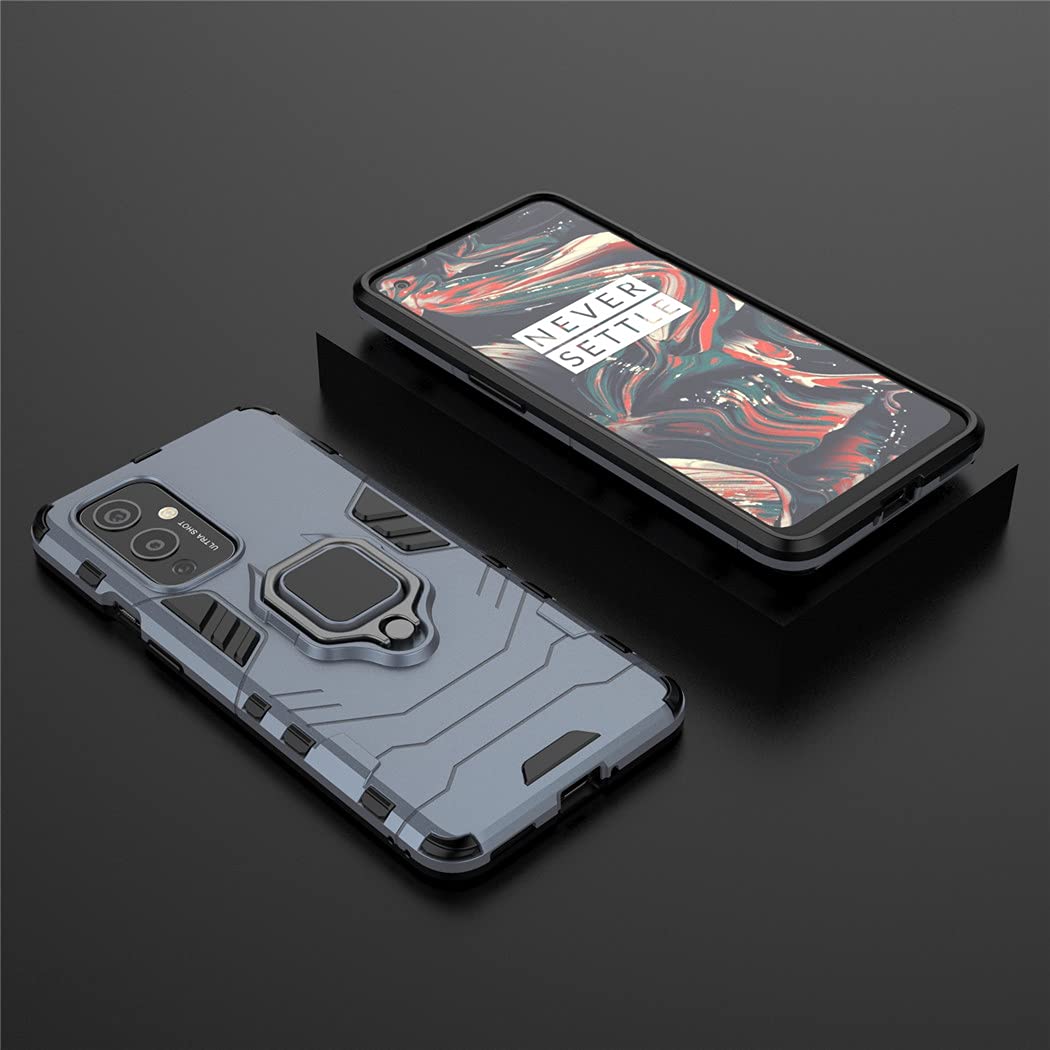 Compatibile con OnePlus 9R 5G Cover, Custodia Armor Anello Cavalletto (Funziona con il Supporto Magnetico per Auto) Case Paraurti (Blu Navy