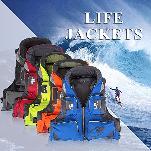 Foto von MTSS Schwimmweste Erwachsene Feststoff Auftriebsweste Rettungsweste Kajak Schwimmhilfe Sicherheitsjacke Kajakweste Für Stand Up Paddling Board Bootfahren Wassersport Schnorchelweste Orange-XL