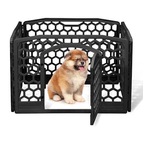 Iris Ohyama, Parco per Cane Interno, Esterno con 4 Pannelli e Porta Bloccabile, H58cm, Nero, Gabbia, Recinzione per Cani, Cucciolo, Gatto, Coniglio, Animali Domestici, Plastica, CI-584HC