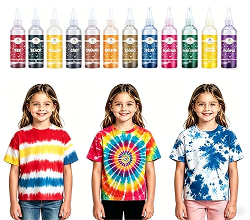 Agitation Eco-Friendly One-Step Tie Dye Kit, All-Inclusive Set with 12 Colors & 3 Kids T-Shirts, Value-Packed for Kids One-Step DIY Set, Perfect Tie Dye Party...