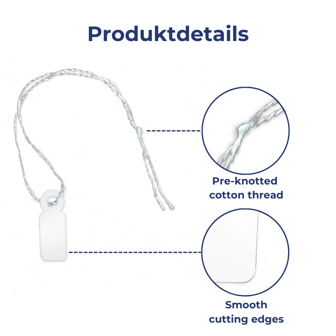 Pokornys - Segnaprezzi con filo (7x19mm) per abbigliamento, gioielli, accessori etc. - Etichette in cartoncino con filo di cotone (300)