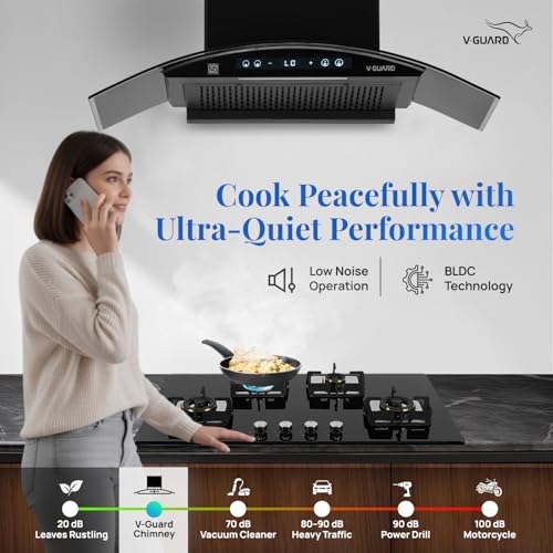 Image of V-Guard BLDC Chimney for Kitchen 90 cm | 1500 m /h Suction | Lower Noise Operation | Free Installation Kit | Heat Auto Clean | Gesture Control with Touch Panel | V-Guard BX 90