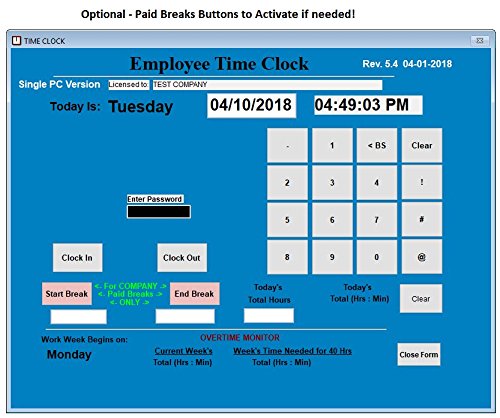 Employee Time Clock Software | Single Pc | 100 Employees | Windows 7,8,10,11 | No Monthly Fees | Free Support #TOP5