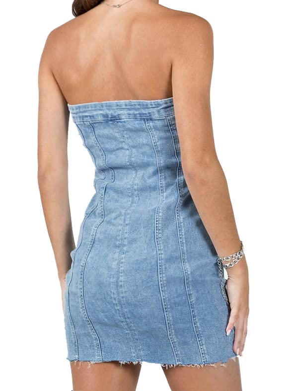 Just Quella Women Denim Dress Sexy Strapless Bodycon Party Dresses3