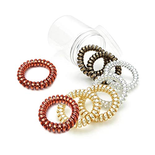 Spiral Hair Ties Metallic Phone Cord Hair Coils Colorful Set 8 Pcs Plastic Scrunchies Bands No Crease for Women Girls Xmas Birthday Valentines Wedding Gift Decor Accessories