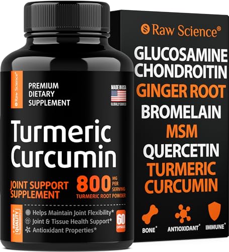 Joint Support Supplement with Turmeric Curcumin Glucosamine Chondroitin MSM Ginger Bromelain Nutritional Herbal Supplements for Men & Women, Helps with Inflammatory Response, Knee Support, 60 Capsules