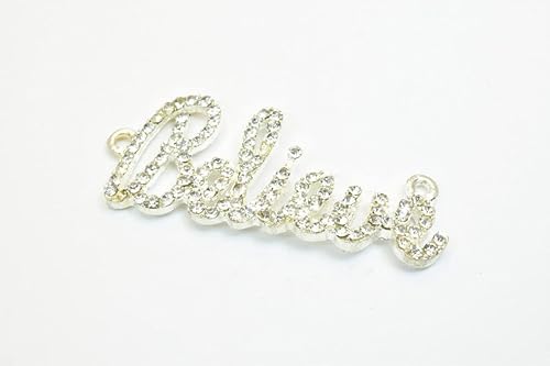 Miniatura 3 de 2 piezas Believe Rhinestone conector encanto pavimentar cuentas hallazgos tamaño 0.728x1.811 in espesor 0.118 in 2 anillos de salto 0.059 in