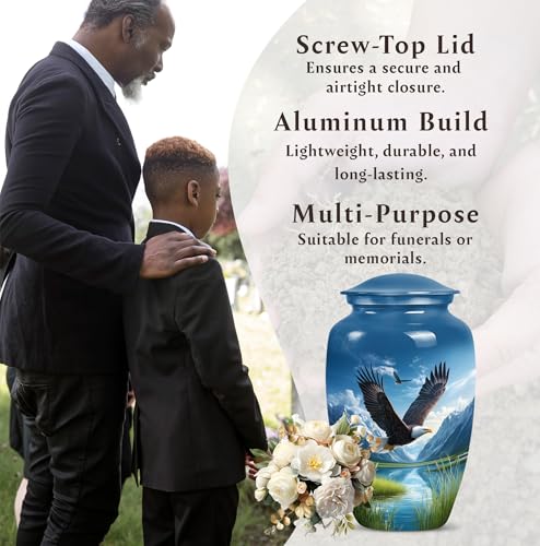 Image of Eagle Decorative Urn for Adult Ashes, Large Mountain Urns for Men, Memorial Blue Urns for Mother Burial, Cloud Cremation Urn for Human Ashes Male & Female Funeral, 10 Inch
