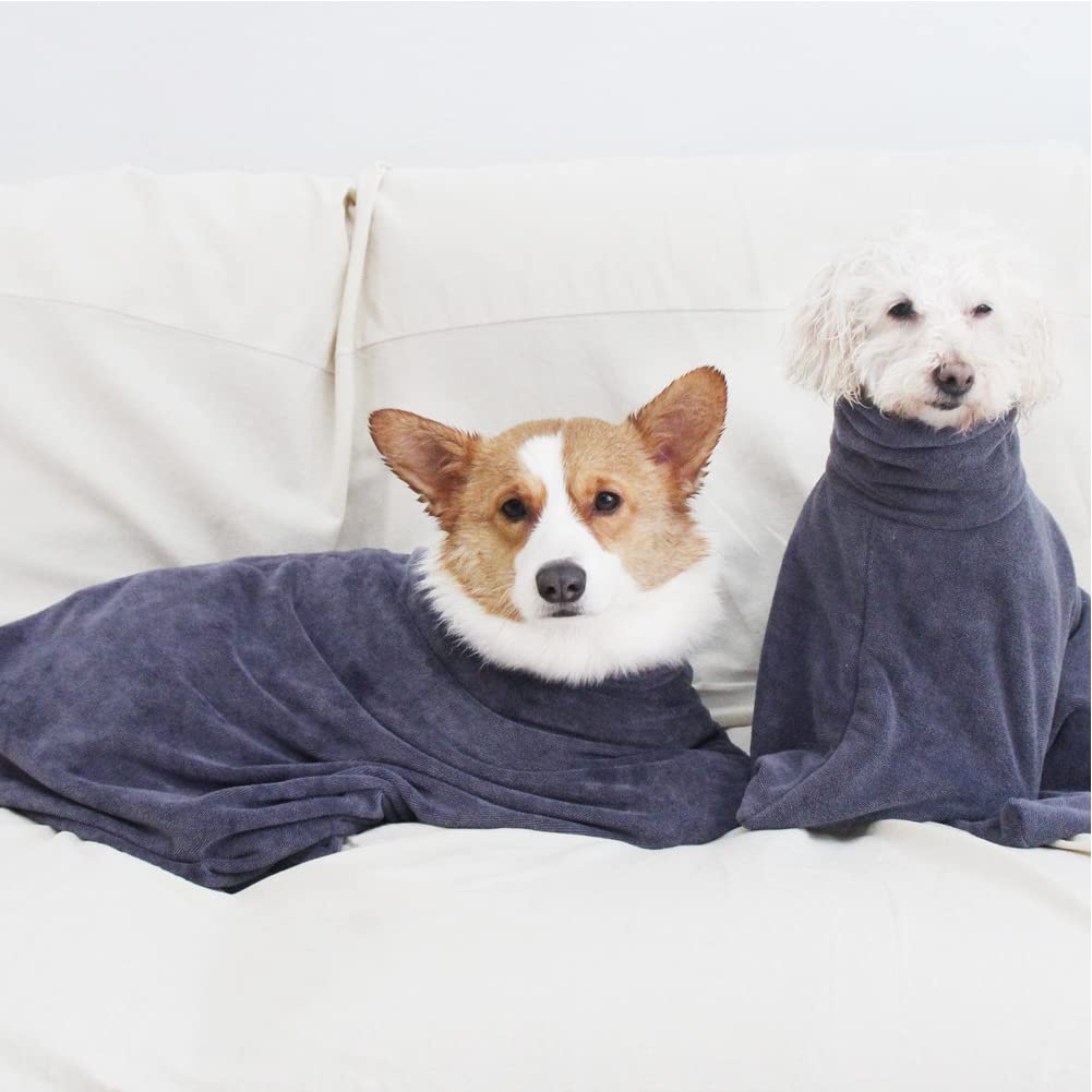Peignoir de bain à capuche absorbant pour chiens et chats en microfibre à séchage rapide pour le bain et la plage, bleu, taille XL