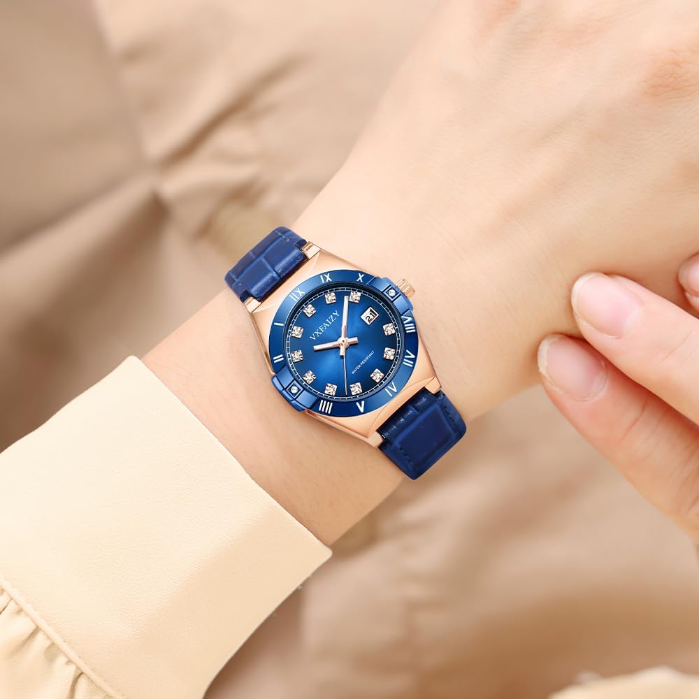 Elegant Watch for Women with Crystal Markers and Genuine Leather Band Ladies Calendar Watch - Image 8