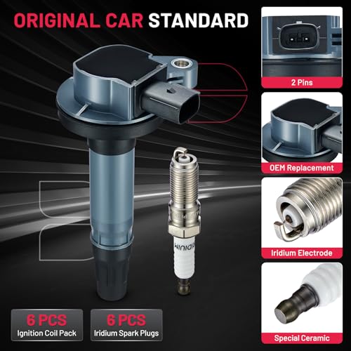 Image of BDFHYK Ignition Coil Pack UF553 and Iridium Spark Plug SP589 Compatible with Ford F150 2015-2017 Ford Edge Flex Explorer 2011-2016 Lincoln MKS MKT MKX MKZ Ford Oem Coil Pack 3.5L Set of 6