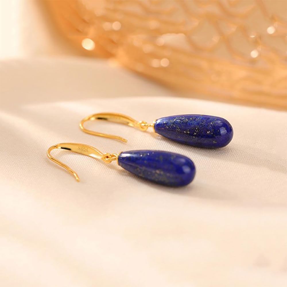 Gold Plated S925 Silver With Natural Lapis Lazuli Earrings Jade for Women Yoga Genuine