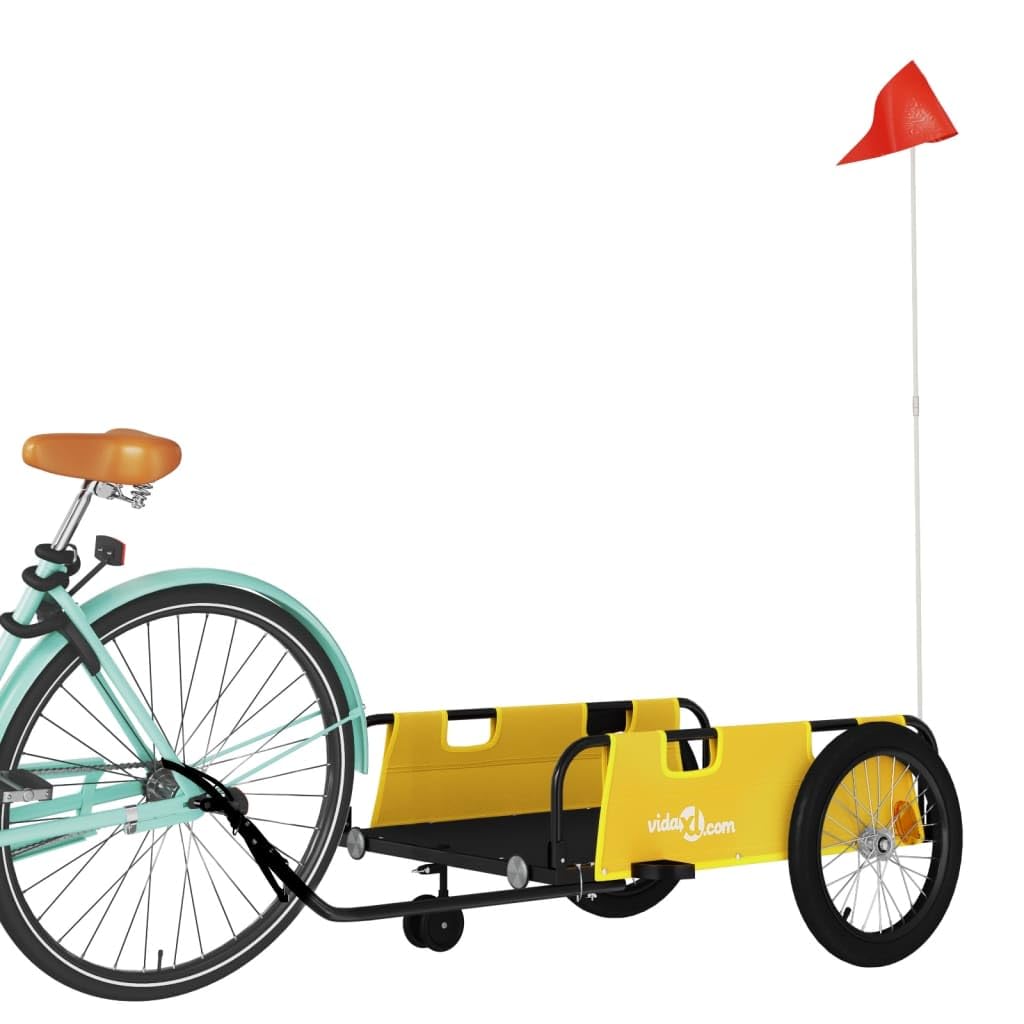 Remolque de bicicleta amarillo de tela Oxford y hierro con recubrimiento en polvo con reflector bandera de seguridad, 122 x 53 x, plegable, plegable para transportar equipaje, perros, niños