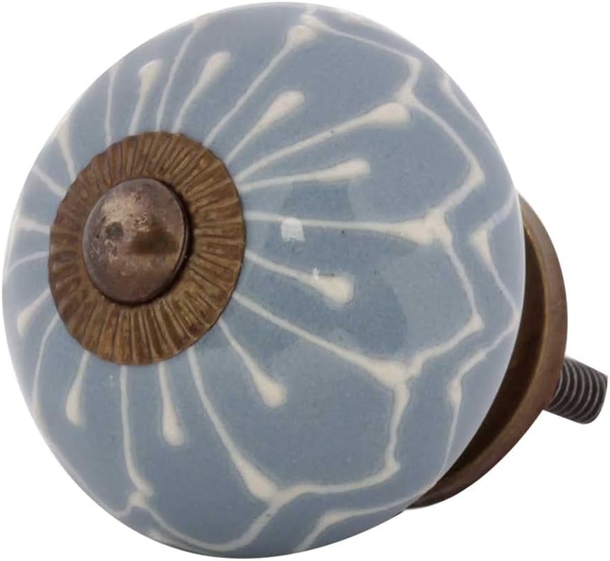 Indian Shelf Pack of 20 Floral Ceramic Grey Chic Dresser Handles Drawer Knobs Cabinet Pulls Stylish Modern Hardware