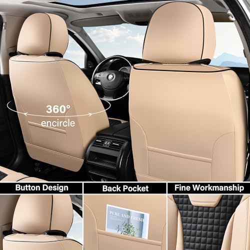 Coverado Car Seat Covers Full Set, Nappa Leather Seat Covers Waterproof Car Seat Protectors Universal Fit for Most Cars SUV Trucks，Black&Beige by Coverado - Used condition - Image 4