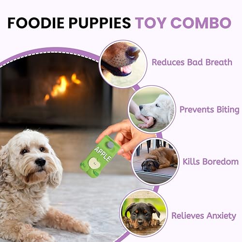 Image of Foodie Puppies Natural Latex Squeaky Play Drink Chew Toy Combo of 2 (Grapes and Apple Juice Toy) for Small to Medium Dogs | Durable, Interactive, Fetch & Chew Safe Play Toy
