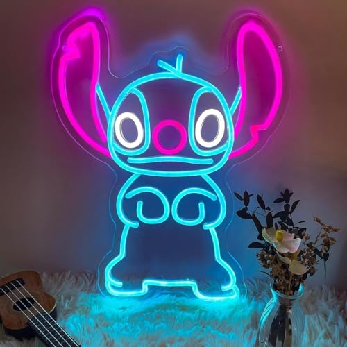 For Stitch LED Neon Wall Light Sign Blue and Pink Dimmable 16.14x12.5 Inch USB Powered Room Decor for Girls Bedroom Christmas Birthday Gift
