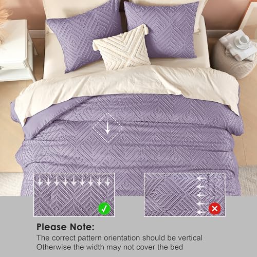 Image of Litanika Grayish Purple Full Comforter Set, 3 Pieces Tufted Boho Farmhouse Bedding Comforter Sets, Lightweight Fluffy Comforter Bed Set for All Season (79x90In Comforter and 2 Pillowcases)